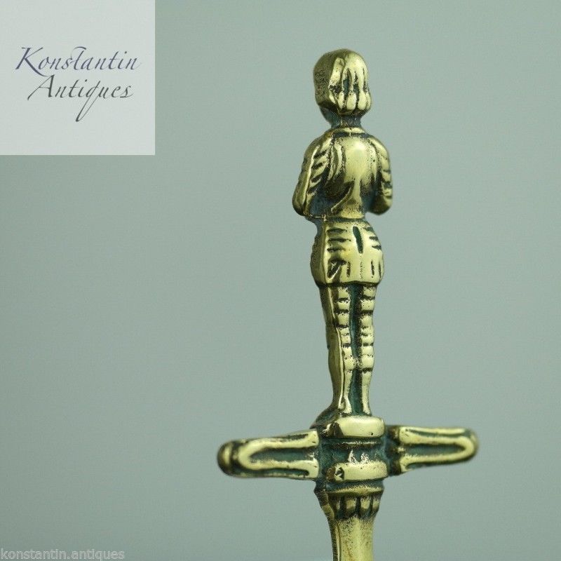 Vintage solid brass letter opener Knight with sword on the top