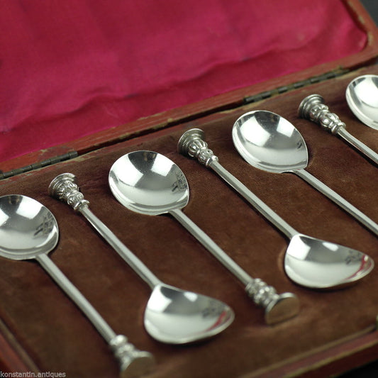 Antique 1916 set solid silver spoons for crushing sugar from Thomas Bradbury