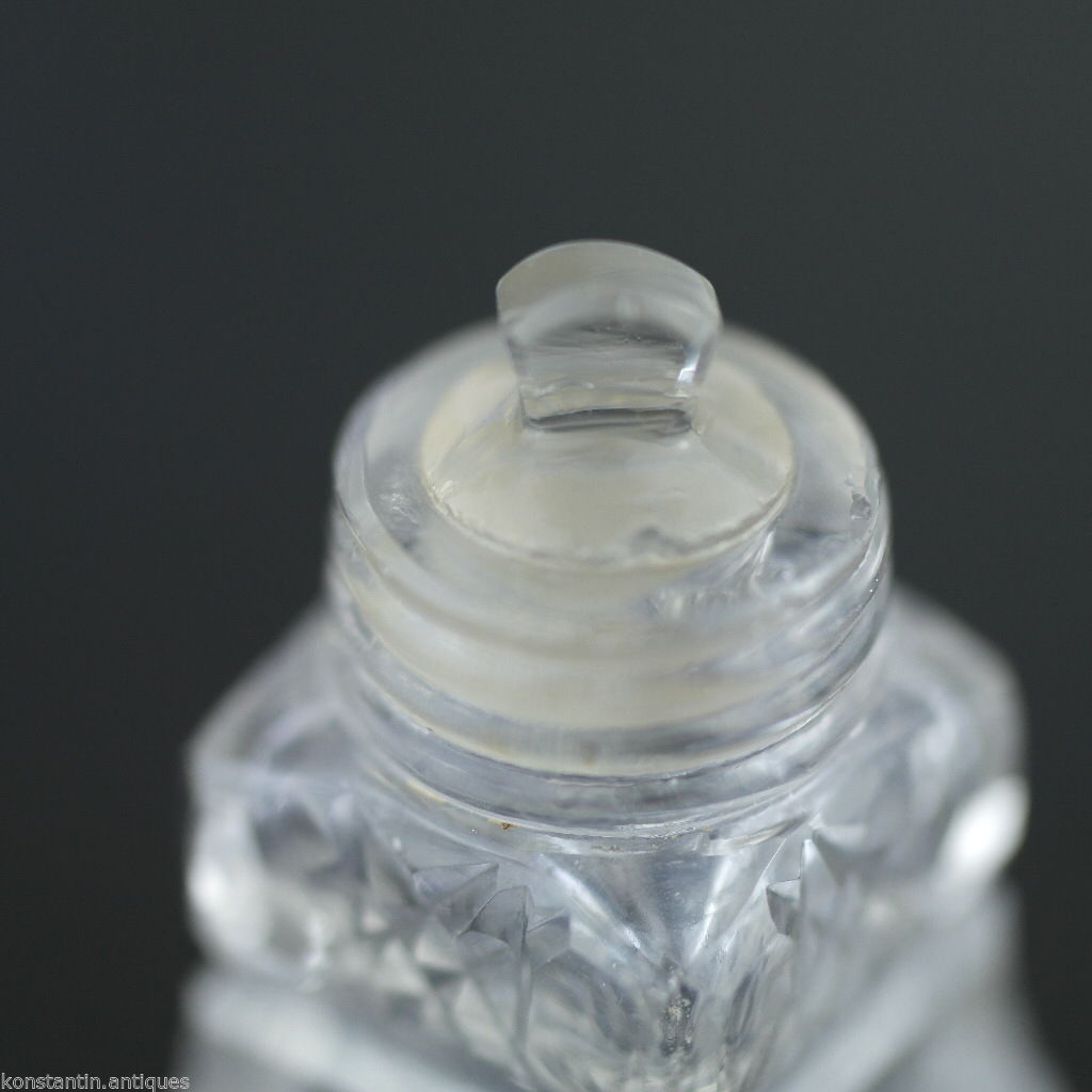 Antique 1931 cut glass perfume bottle solid silver topped
