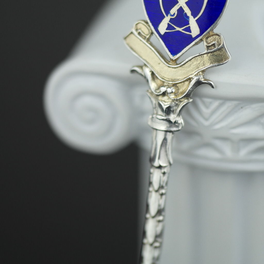 Antiker Emaille-Löffel aus Sterlingsilber von 1915, CVC England, Birmingham, Britisches Empire