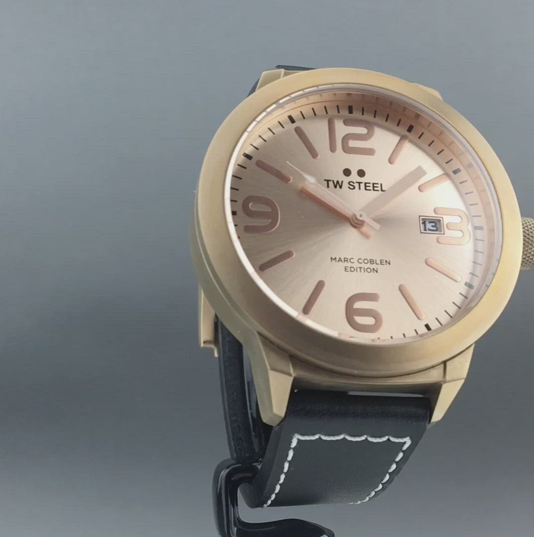 TW Steel Marc Coblen Edition gold tone wrist watch with strap