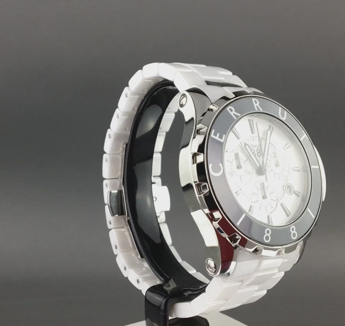 Cerruti 1881 Cronógrafo Reloj de pulsera de cerámica blanca con brazalete