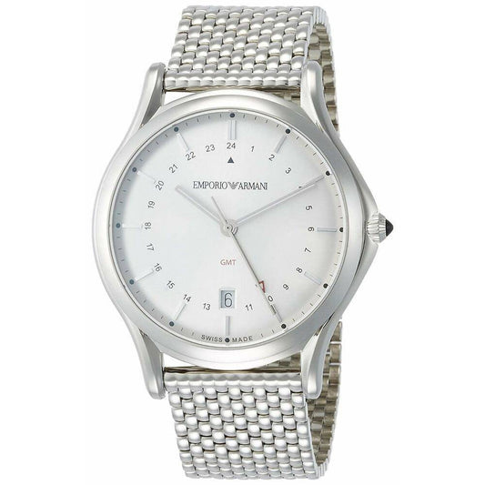 Emporio Armani Swiss GMT Reloj de pulsera para hombre estilo malla con pulsera de acero inoxidable