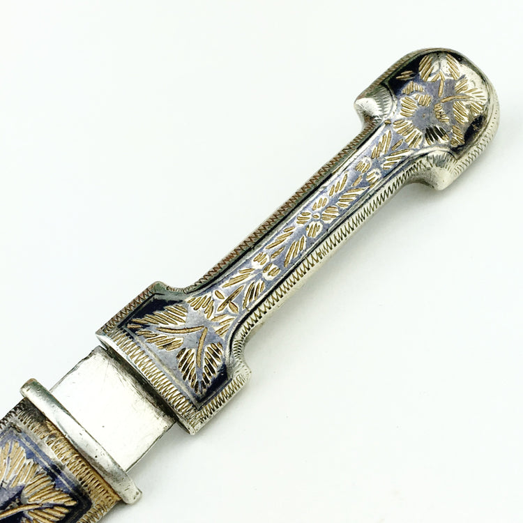 Antique Niello solid silver letter opener in Caucasian Russian Empire