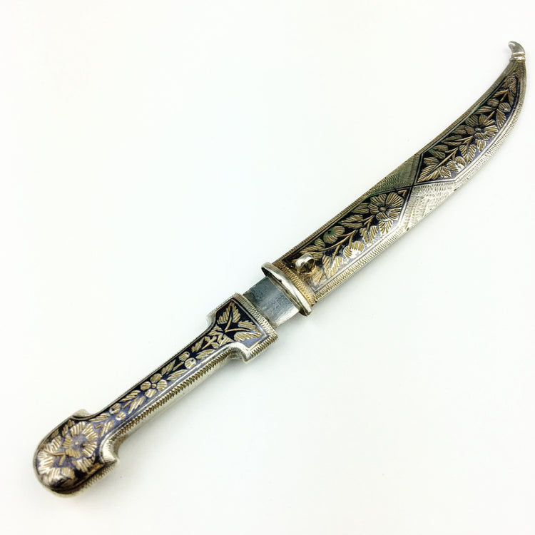 Antique Niello solid silver letter opener in Caucasian Russian Empire