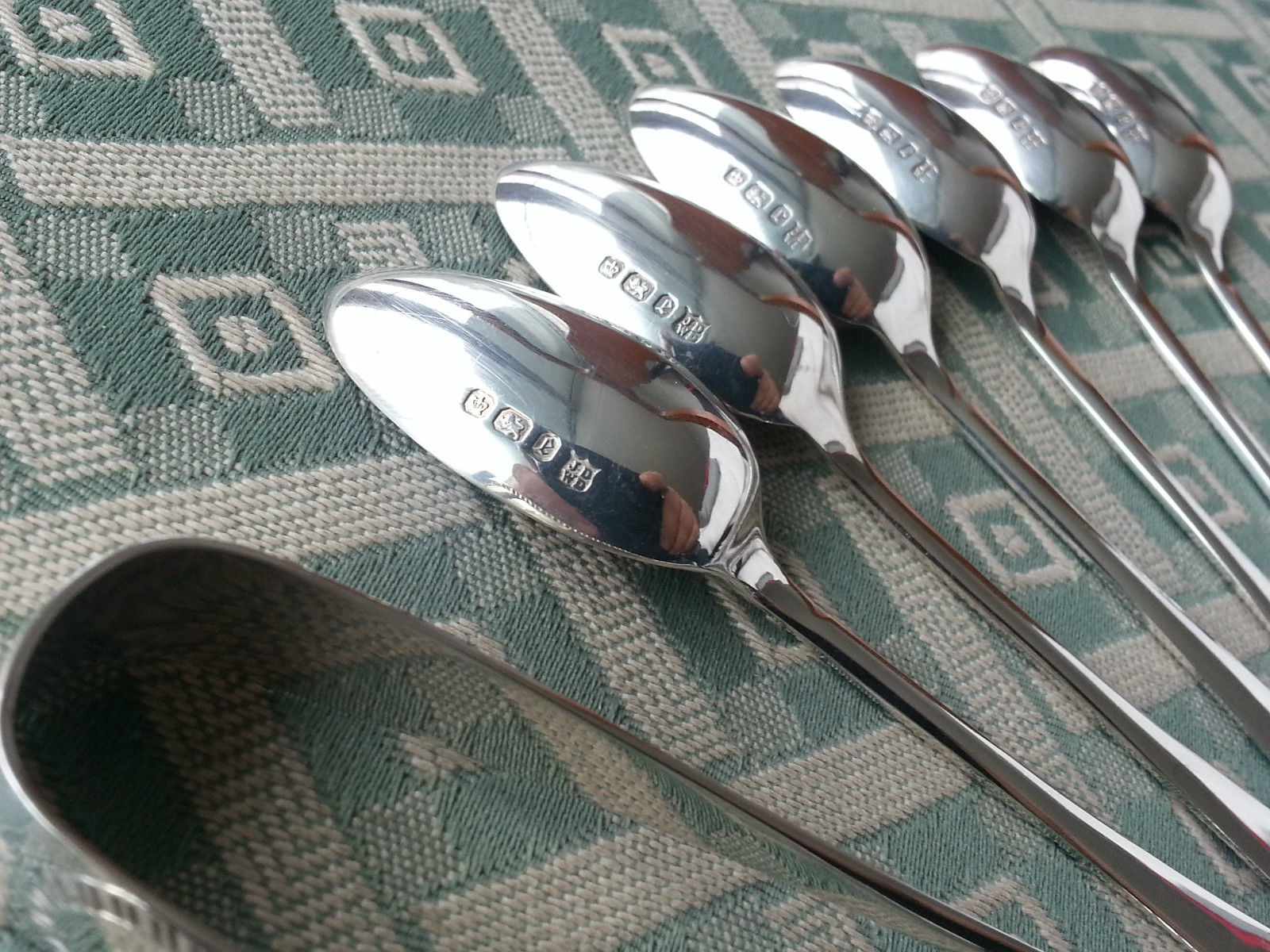 Antique 1897 sterling silver set of spoons and tongs James Deakin and Sons British Empire