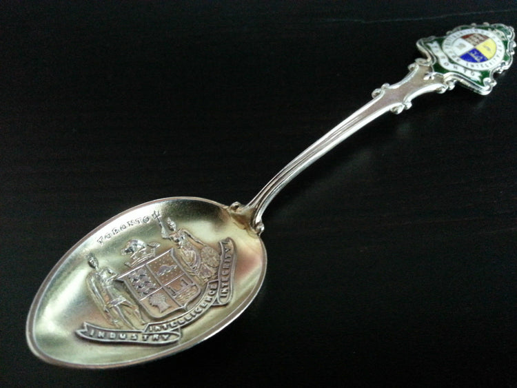 Antique enamel Sterling silver spoon TORONTO Coat of Arms