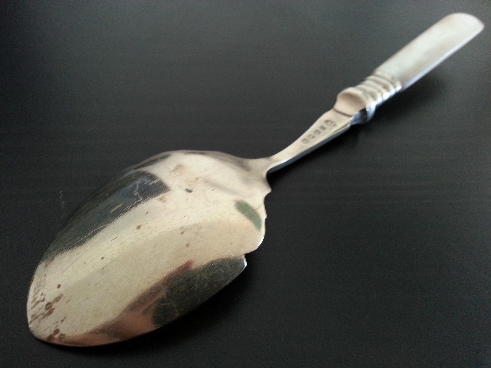 Antique silver plated desert spoon Nacre MOP handle