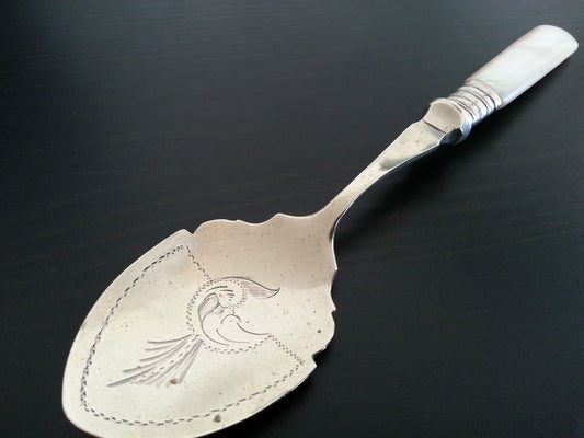 Antique silver plated desert spoon Nacre MOP handle