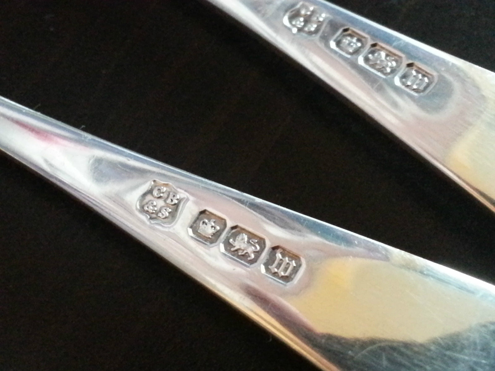 Antique 1914 sterling silver set of six spoons and tongs Sheffield