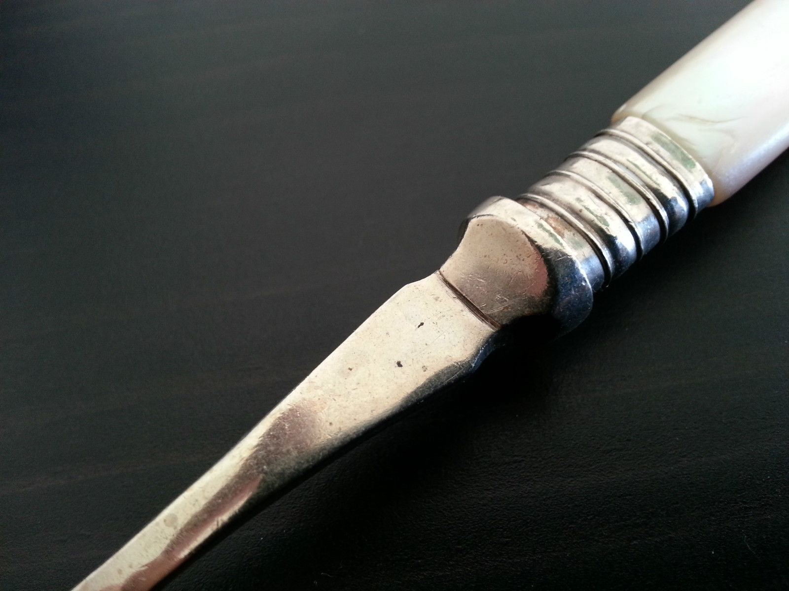 Antique silver plated desert spoon Nacre MOP handle