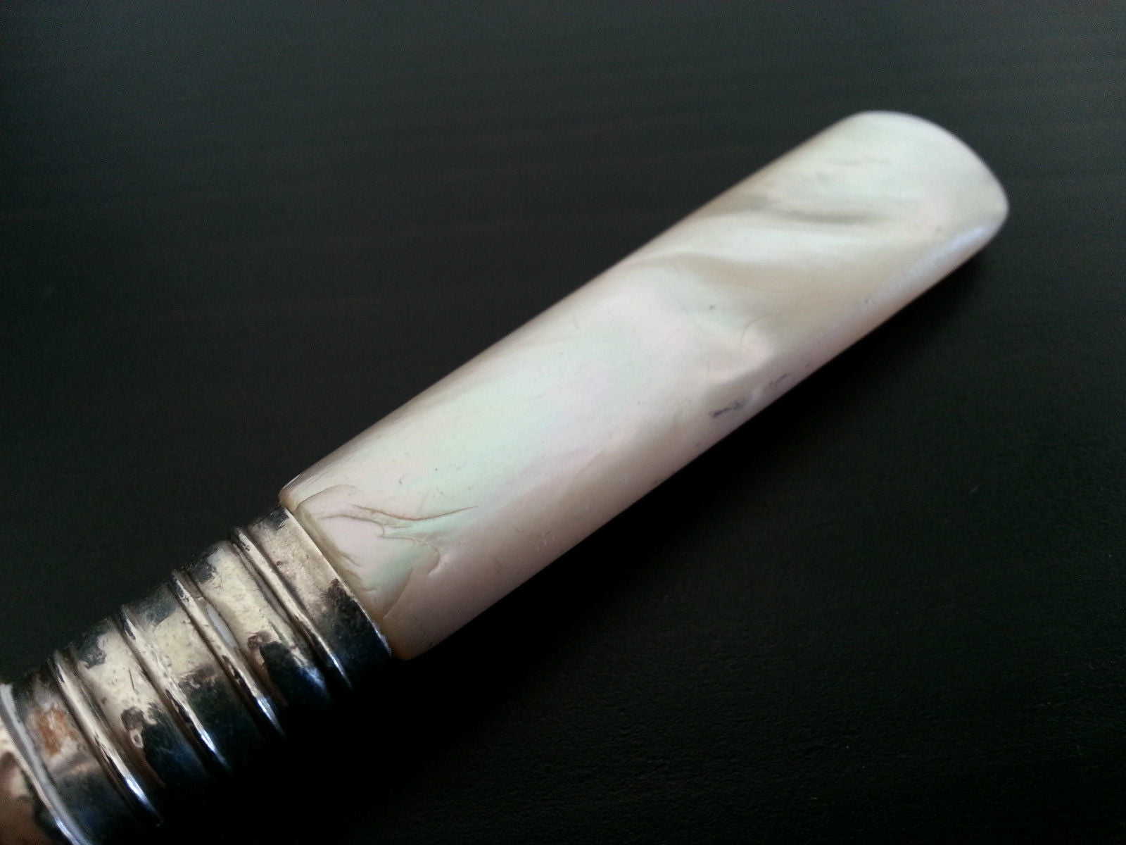 Antique silver plated desert spoon Nacre MOP handle