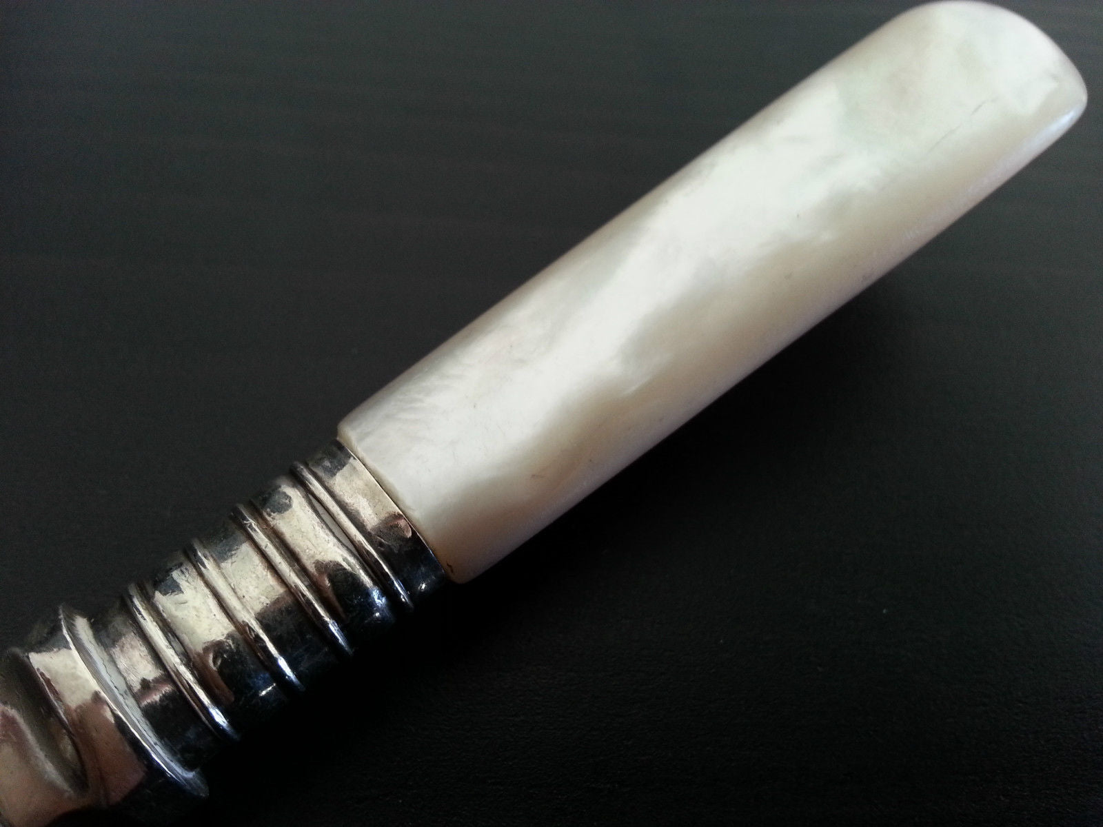 Antique silver plated desert spoon Nacre MOP handle