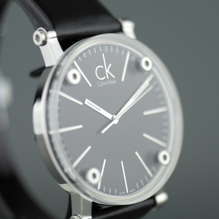 Calvin Klein Cogent Black Dial Swiss Gents wrist watch with black leather band