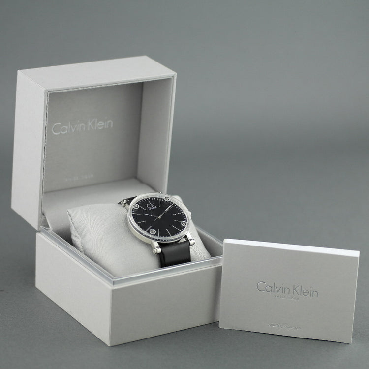 Calvin Klein Cogent Black Dial Swiss Gents wrist watch with black leat ...