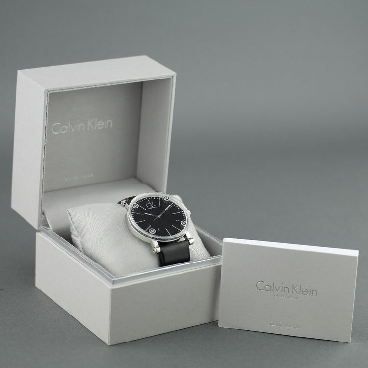 Calvin Klein Cogent Black Dial Swiss Gents wrist watch with black leather band