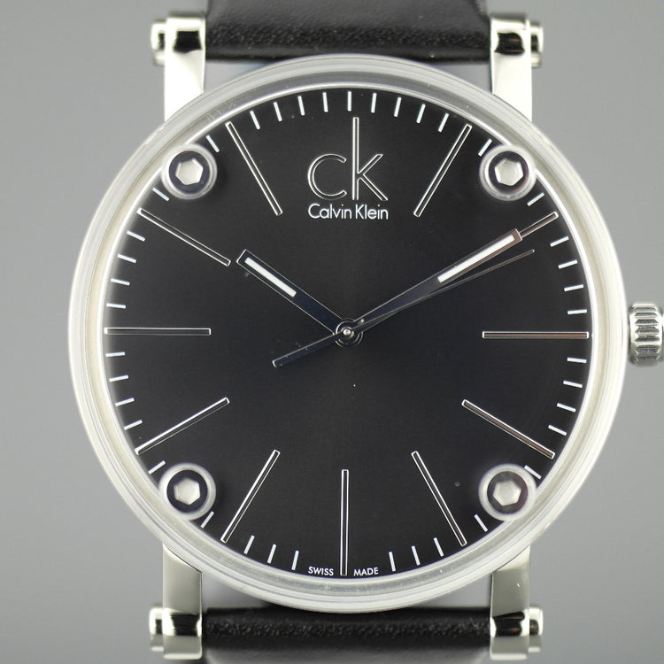 Calvin Klein Cogent Black Dial Swiss Gents wrist watch with black leather band