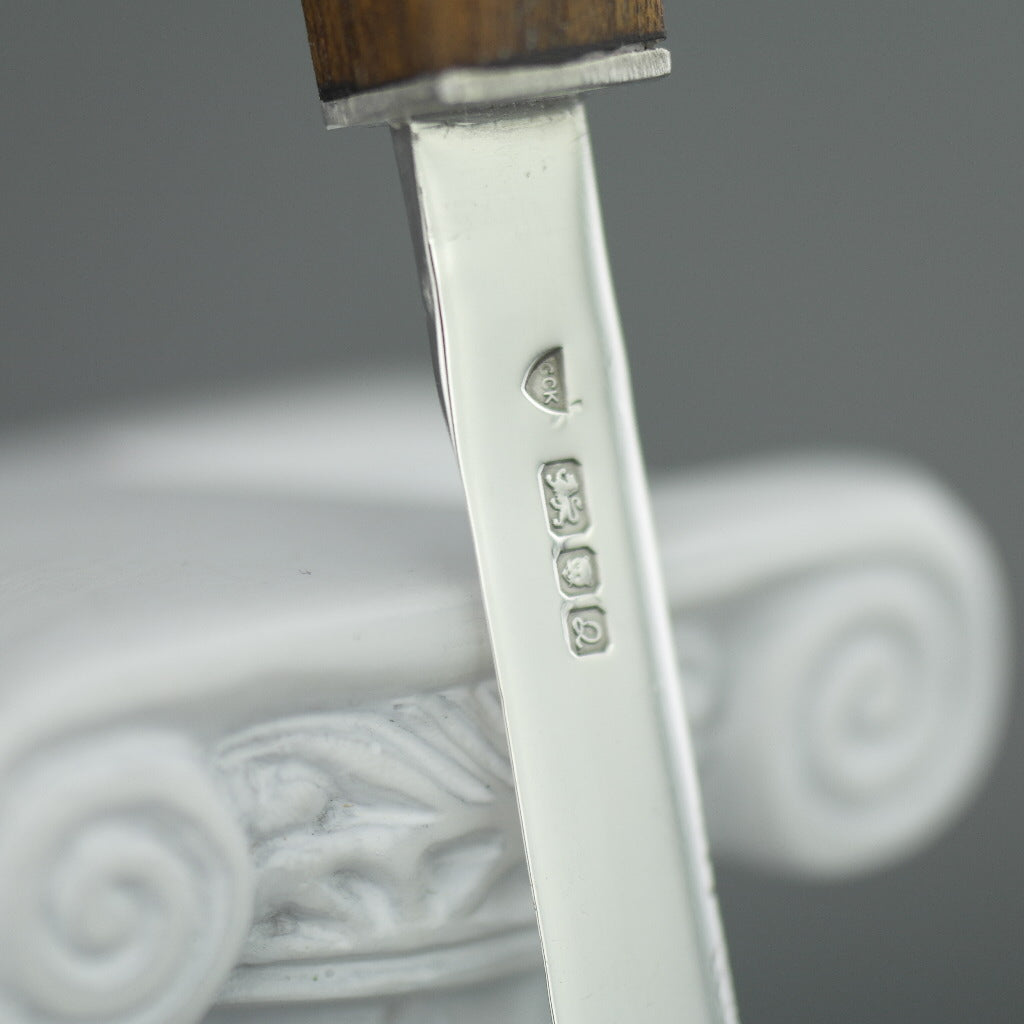 Elegant sterling silver letter opener with solid wood handle maked DIM made in London GCK