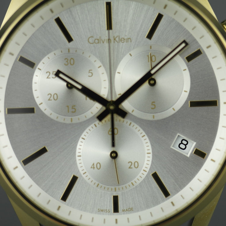 Calvin Klein gold plated Chronograph wrist watch with black leather band