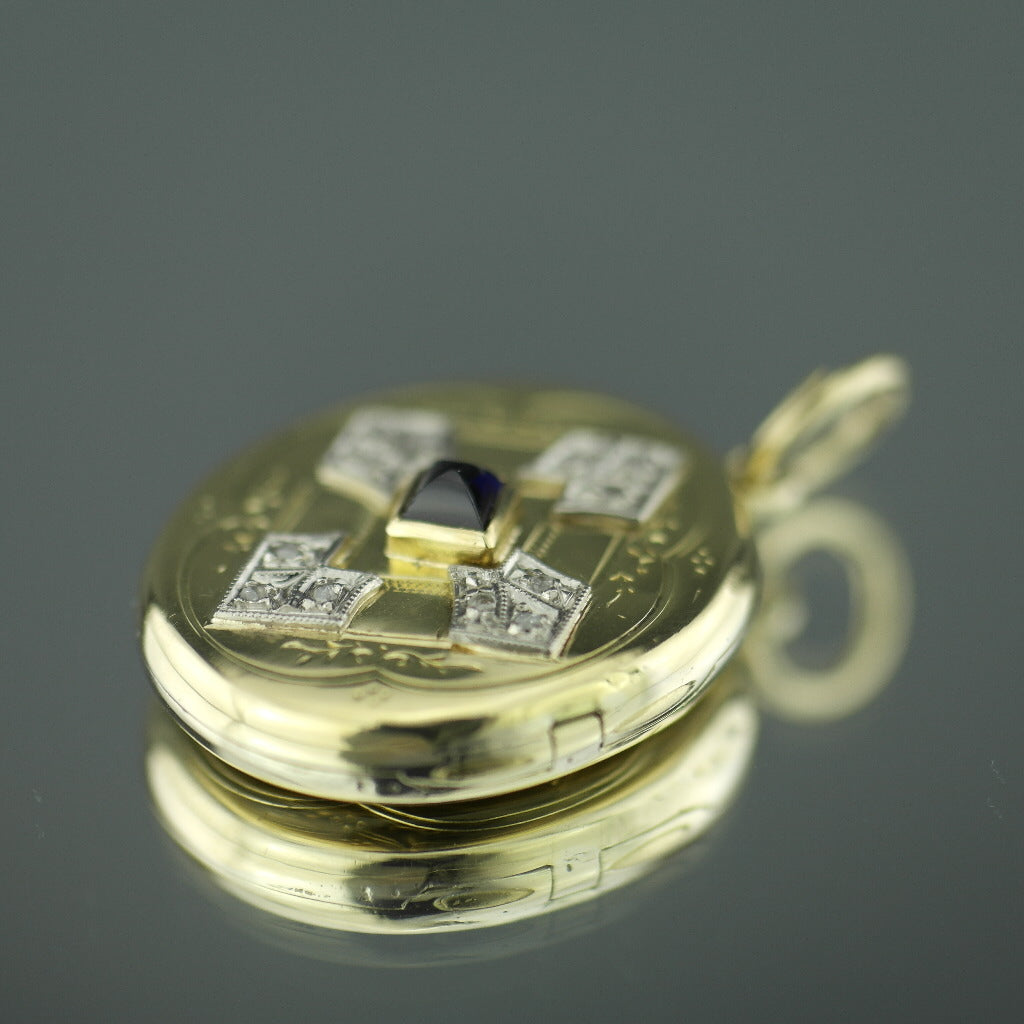 Antique 56 gold pendant locket pyramid sapphire and 12 diamonds Russian Empire