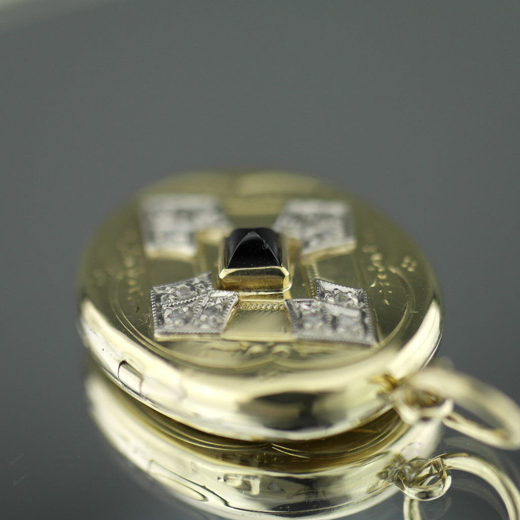 Antique 56 gold pendant locket pyramid sapphire and 12 diamonds Russian Empire