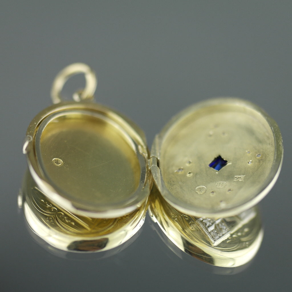 Antique 56 gold pendant locket pyramid sapphire and 12 diamonds Russian Empire