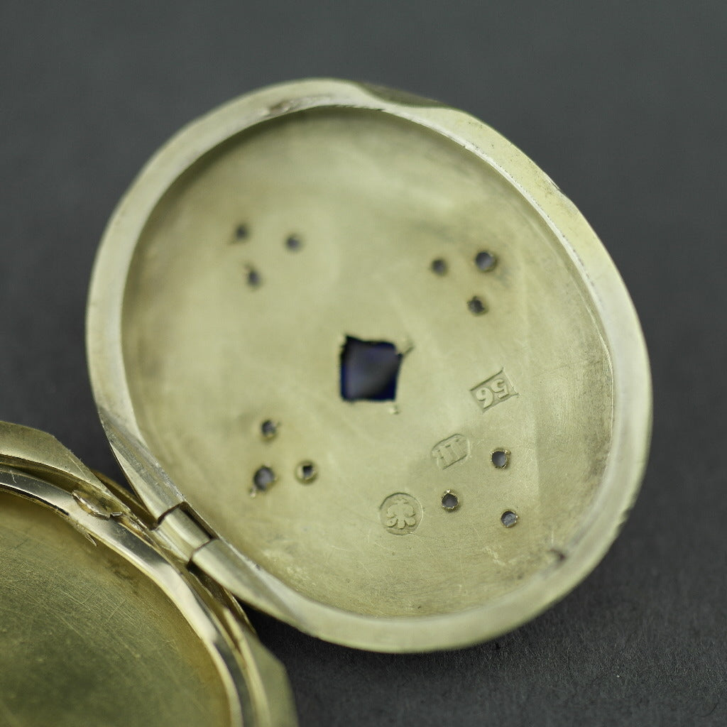 Antique 56 gold pendant locket pyramid sapphire and 12 diamonds Russian Empire