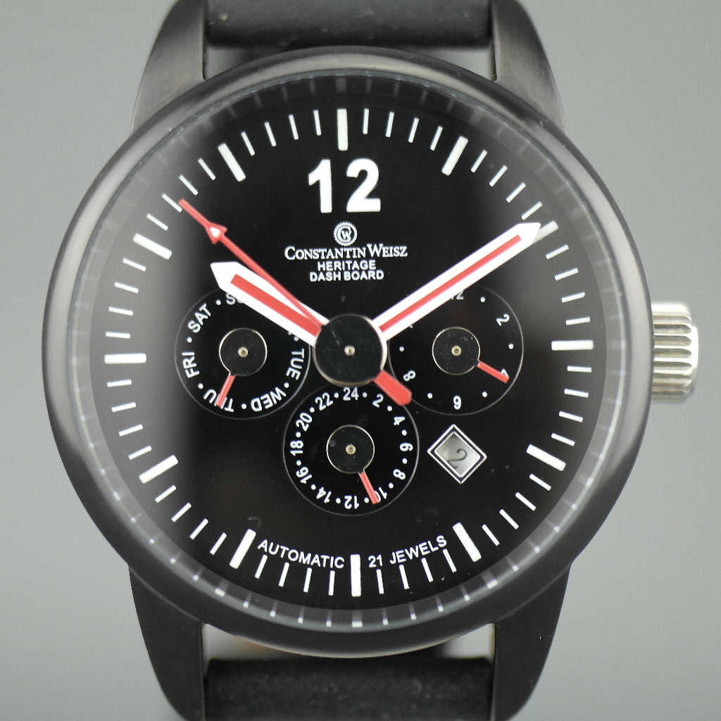 Constantin Weisz MIlitary style Automatic wrist watch with date and leather strap