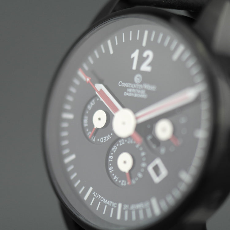Constantin Weisz Automatik-Armbanduhr im Militärstil mit Datum und Lederarmband