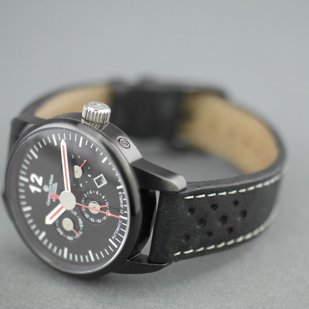 Constantin Weisz MIlitary style Automatic wrist watch with date and leather strap