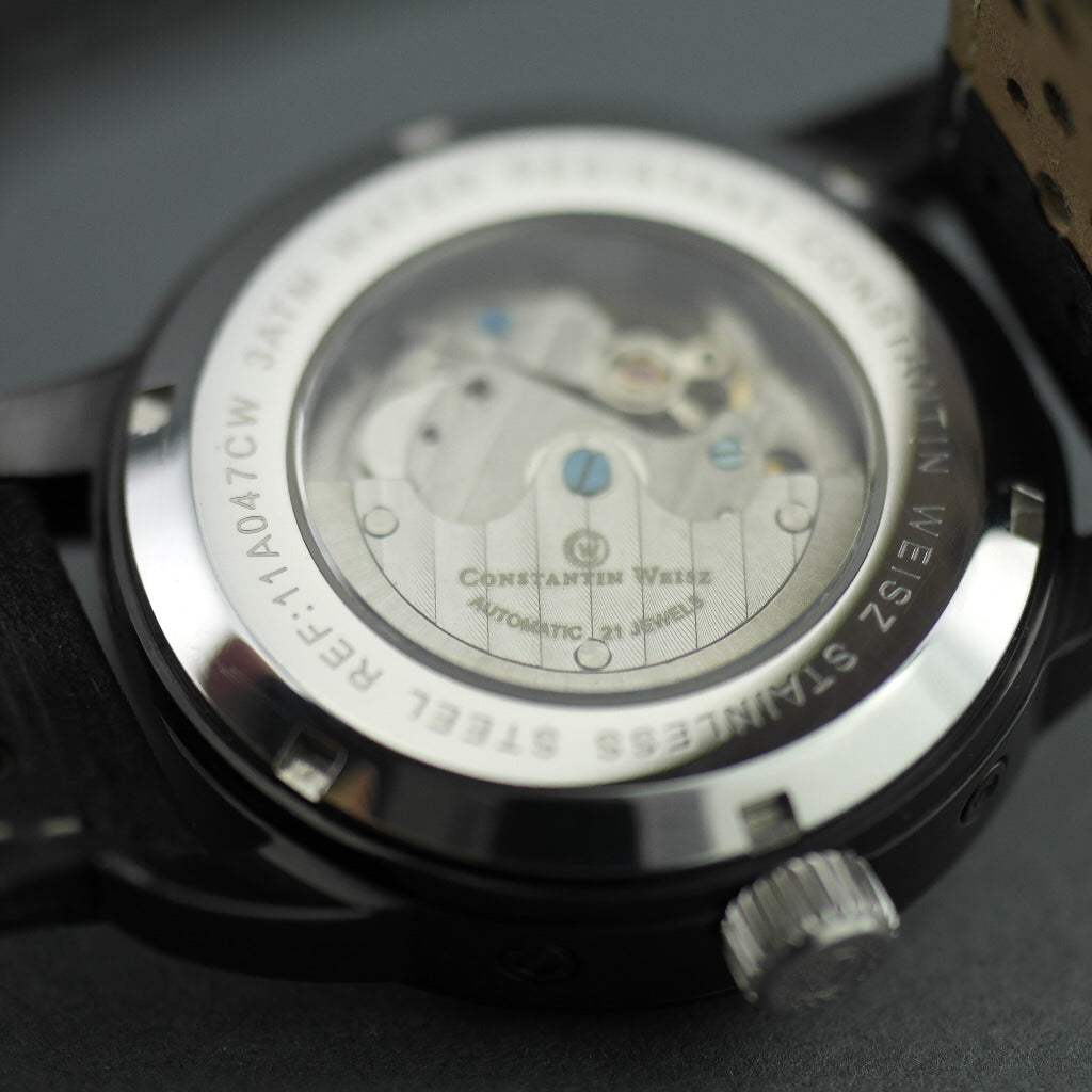 Constantin Weisz MIlitary style Automatic wrist watch with date and leather strap