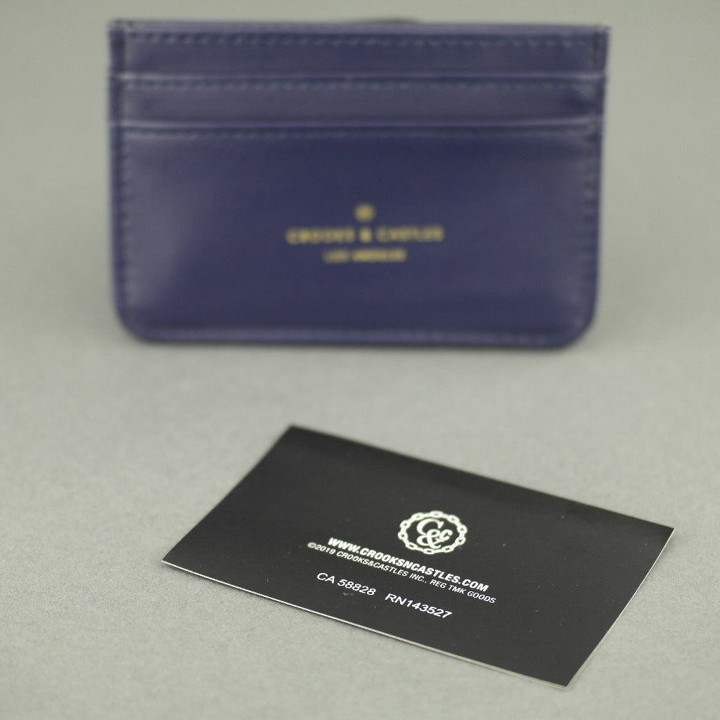 Tarjetero de cuero azul marino Bronson de Crooks &amp; Castles Los Angeles