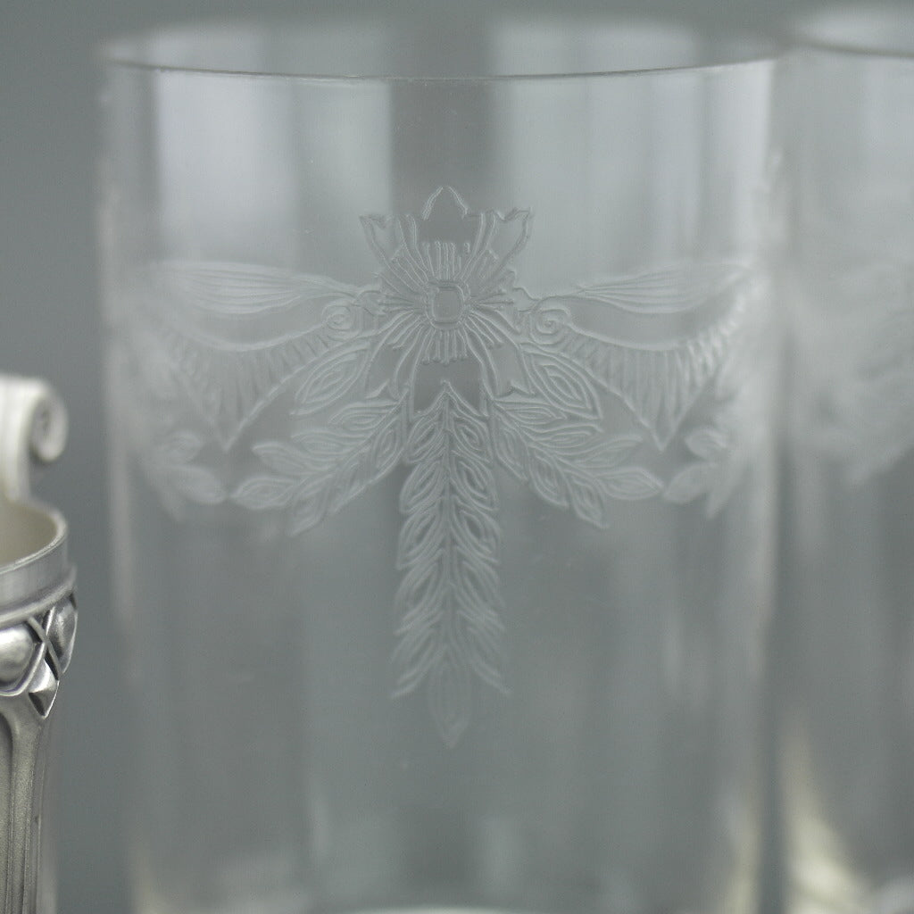 Antique Art Nouveau WMF pair glass holders cups Albin Muller Britannia metal