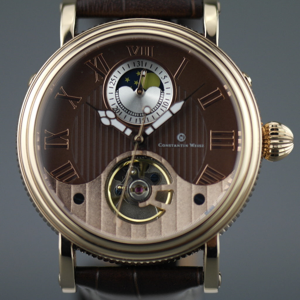 Constantin Weisz 35 Jewels vergoldete Automatik-Armbanduhr Day Night für Herren mit braunem Zifferblatt