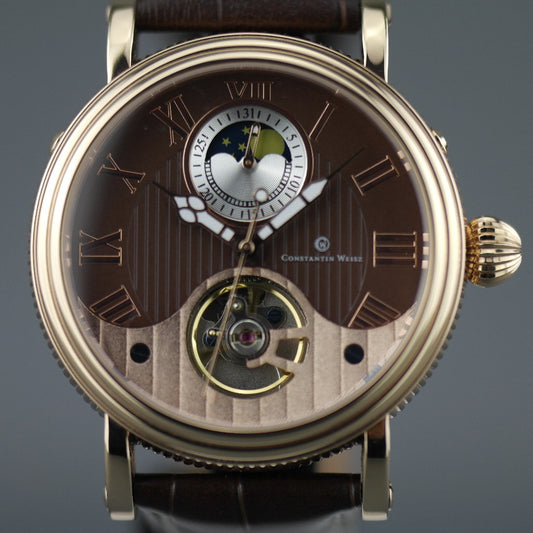Constantin Weisz 35 joyas Reloj de pulsera automático para caballero chapado en oro Día Noche y esfera marrón