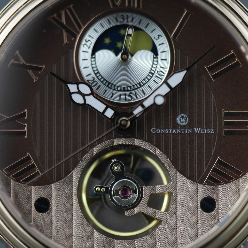 Constantin Weisz 35 Jewels vergoldete Automatik-Armbanduhr Day Night für Herren mit braunem Zifferblatt