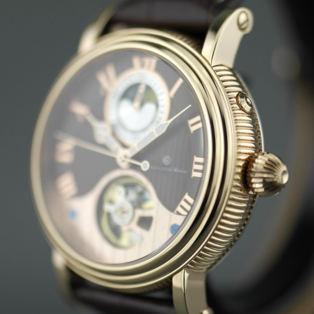 Constantin Weisz 35 Jewels vergoldete Automatik-Armbanduhr Day Night für Herren mit braunem Zifferblatt
