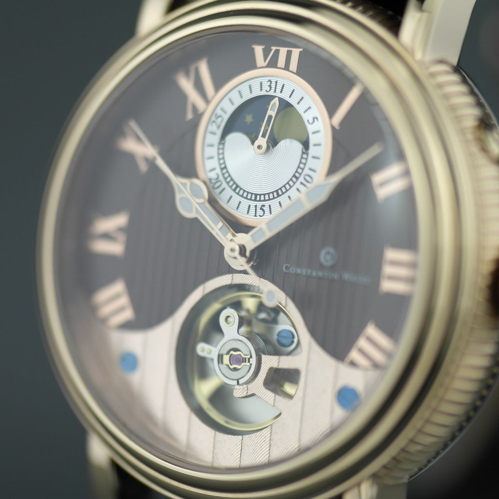 Constantin Weisz 35 Jewels vergoldete Automatik-Armbanduhr Day Night für Herren mit braunem Zifferblatt