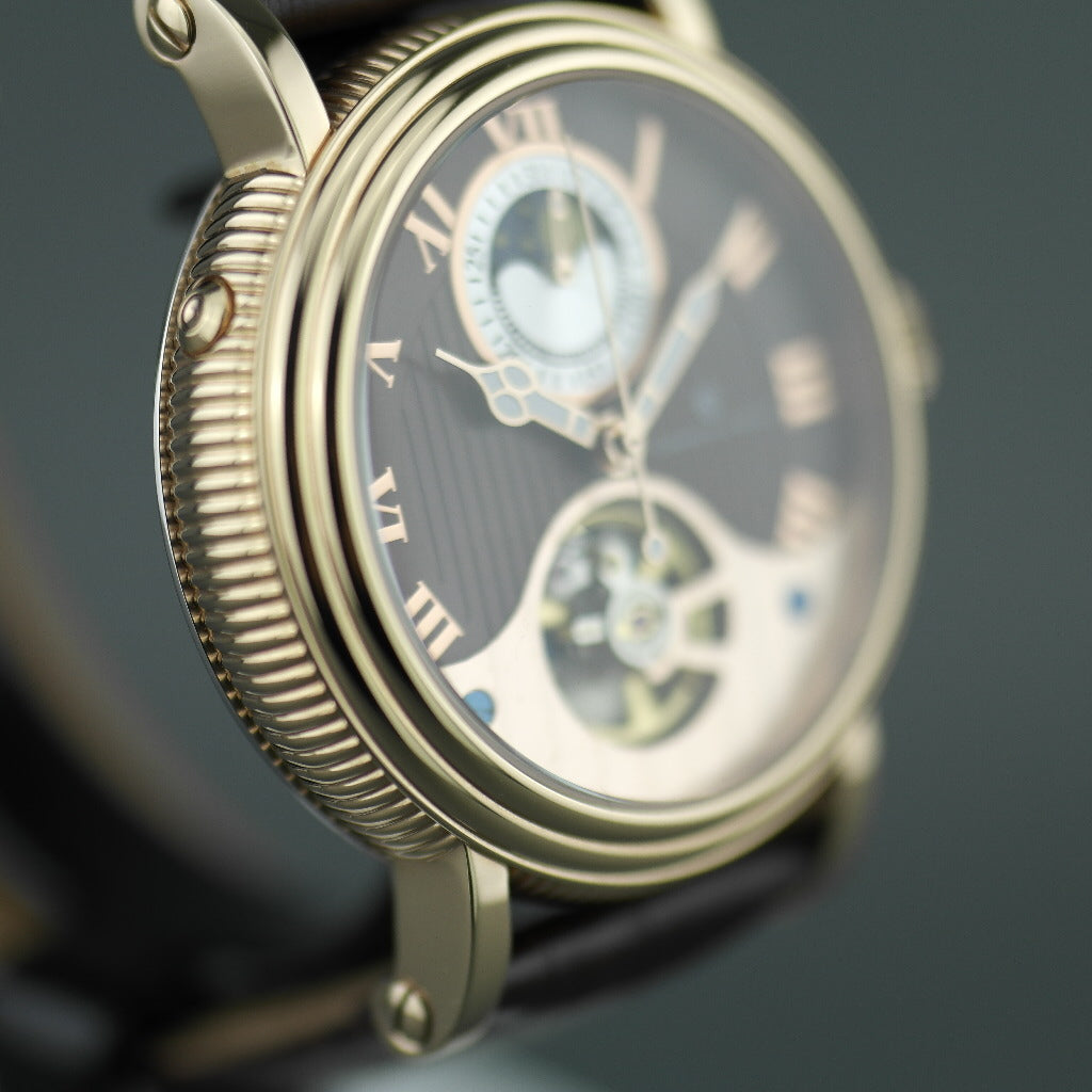 Constantin Weisz 35 Jewels vergoldete Automatik-Armbanduhr Day Night für Herren mit braunem Zifferblatt