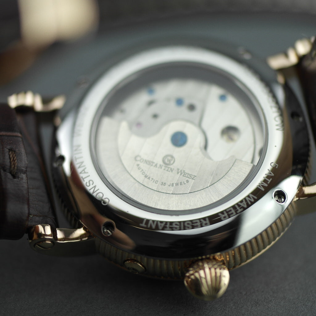 Constantin Weisz 35 Jewels vergoldete Automatik-Armbanduhr Day Night für Herren mit braunem Zifferblatt
