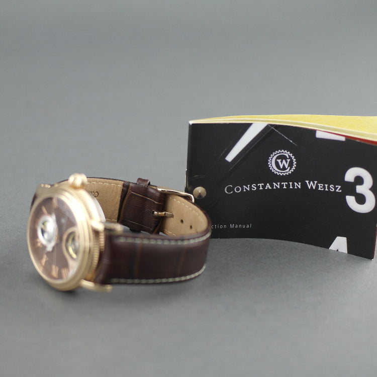 Constantin Weisz 35 Jewels vergoldete Automatik-Armbanduhr Day Night für Herren mit braunem Zifferblatt