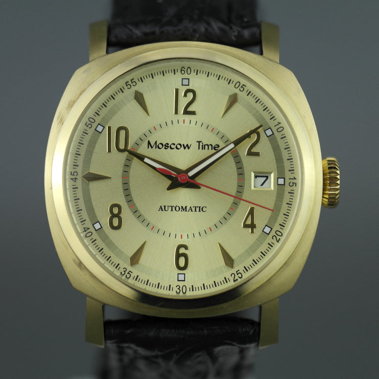 Moscow Time Gent's gold plated Automatic wrist watch with black Crocodile leather strap