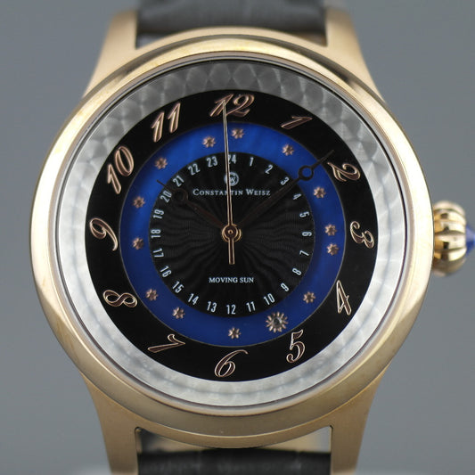 Constantin Weisz 35 Jewels vergoldete Automatik-Armbanduhr für Herren mit beweglicher Sonne und blauer Emaille