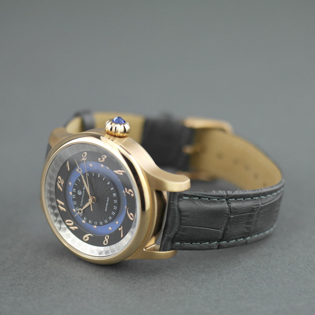 Constantin Weisz 35 Jewels vergoldete Automatik-Armbanduhr für Herren mit beweglicher Sonne und blauer Emaille