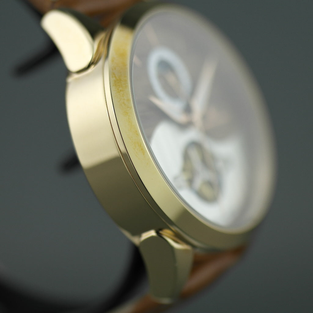 Constantin Weisz 24 Jewels vergoldete Automatik-Armbanduhr Day Night für Herren mit Holzzifferblatt