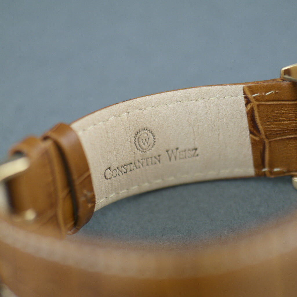 Constantin Weisz 24 Jewels vergoldete Automatik-Armbanduhr Day Night für Herren mit Holzzifferblatt