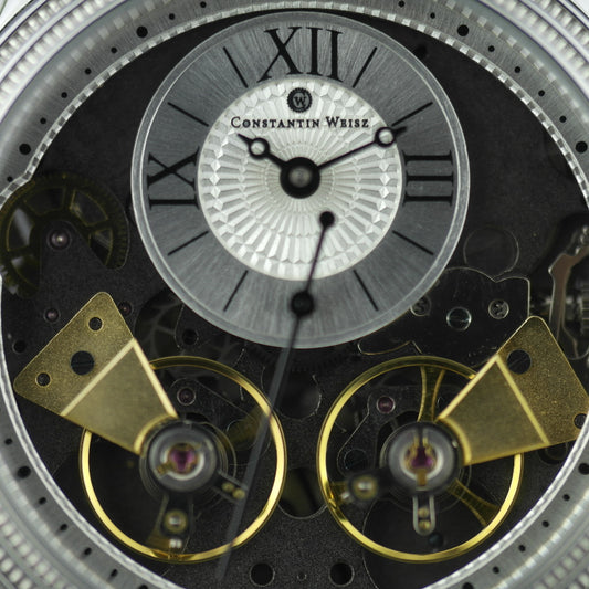Constantin Weisz Reloj de pulsera automático con volante doble para caballero, 40 joyas, correa de cuero
