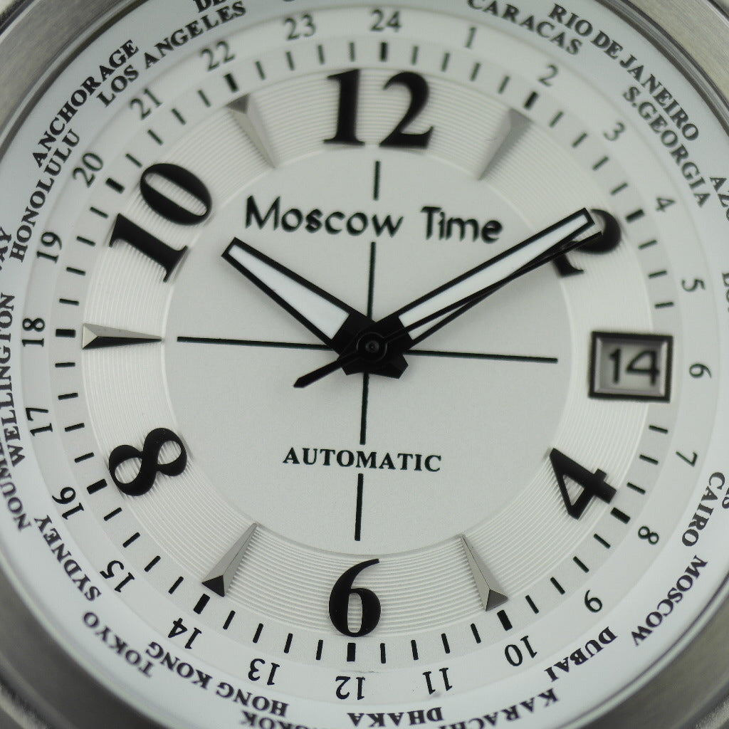 Hora de Moscú un cronómetro mundial Reloj de pulsera automático para caballero