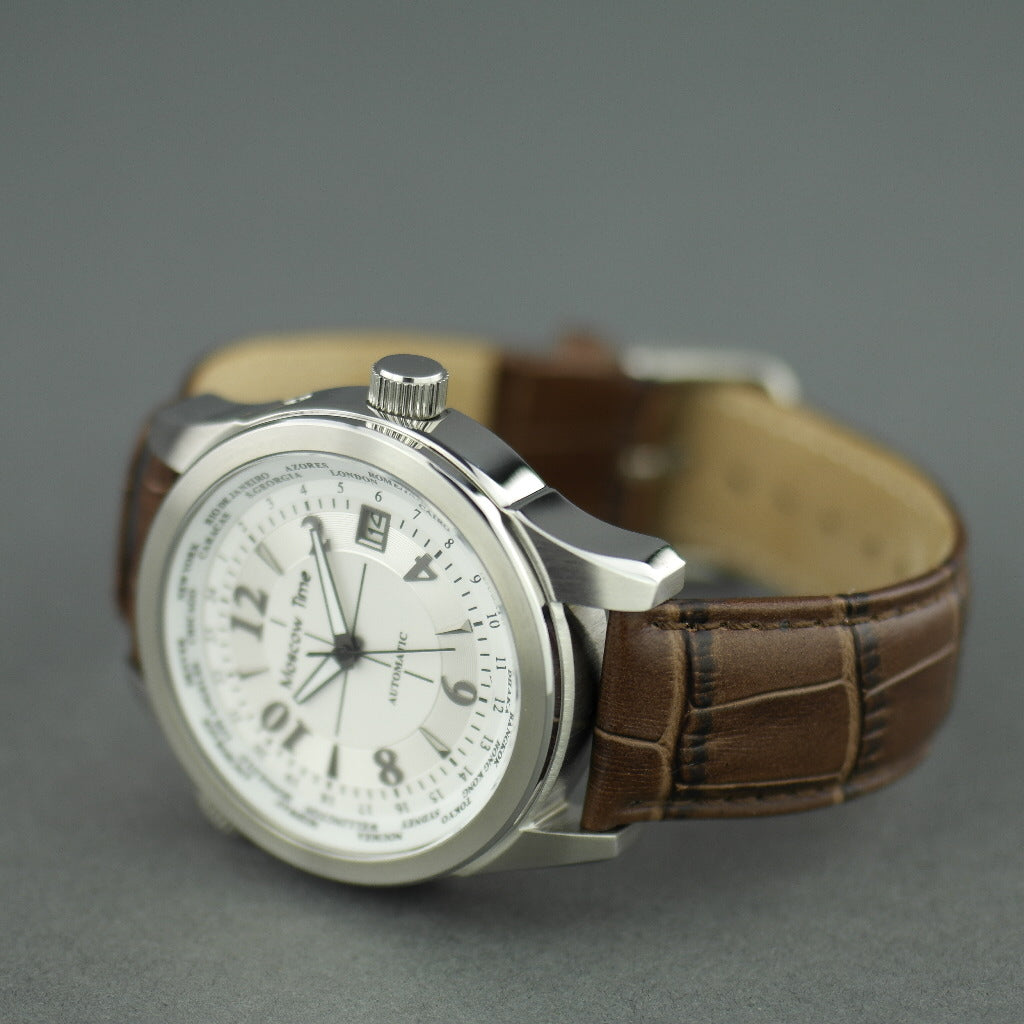 Hora de Moscú un cronómetro mundial Reloj de pulsera automático para caballero
