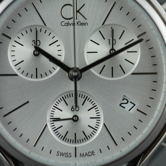 Calvin Klein Small Chronograph wristwatch with white leather strap